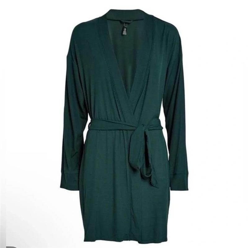 NWT Skims M Soft Lounge Short Robe Ribbed Cypress Green 133984