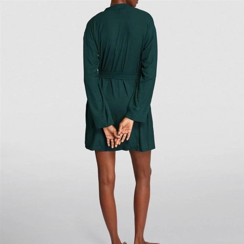 NWT Skims M Soft Lounge Short Robe Ribbed Cypress Green 133984
