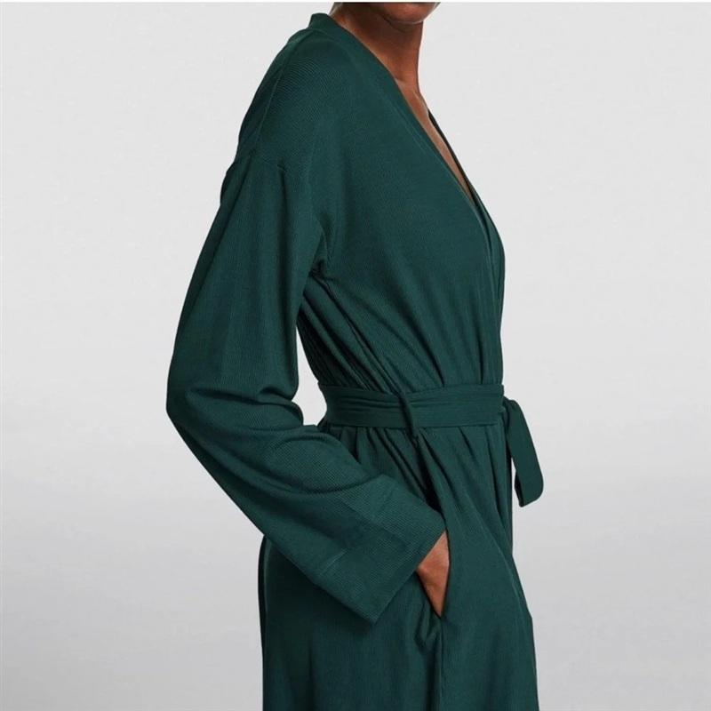 NWT Skims M Soft Lounge Short Robe Ribbed Cypress Green 133984