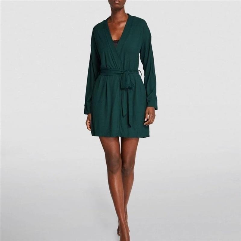 NWT Skims M Soft Lounge Short Robe Ribbed Cypress Green 133984