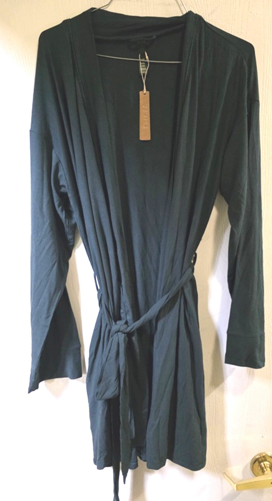 NWT Skims M Soft Lounge Short Robe Ribbed Cypress Green 133984