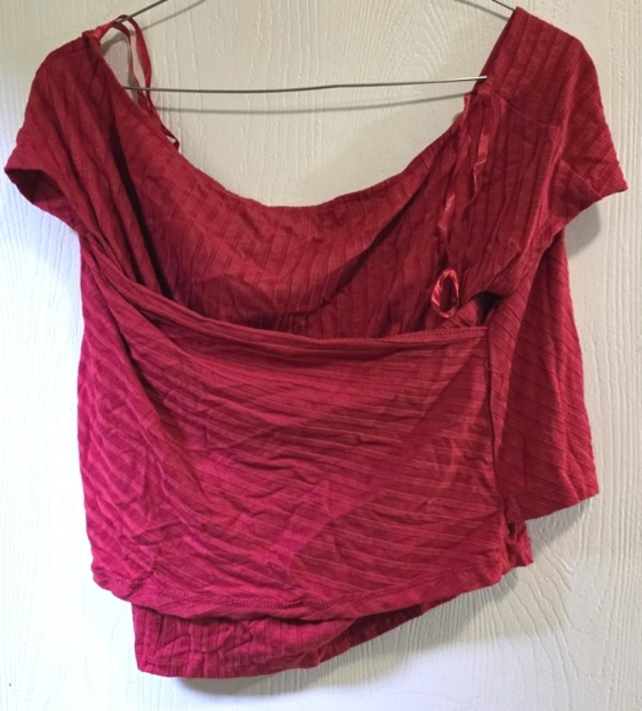 NWOT Madison & Berkeley XL Cap Crop Top Red Ribbed Surplice Wrap Front 133991