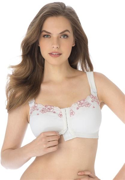 NWOT Comfort Choice 54B Embroidered Posture Bra White Floral Front Close 133992