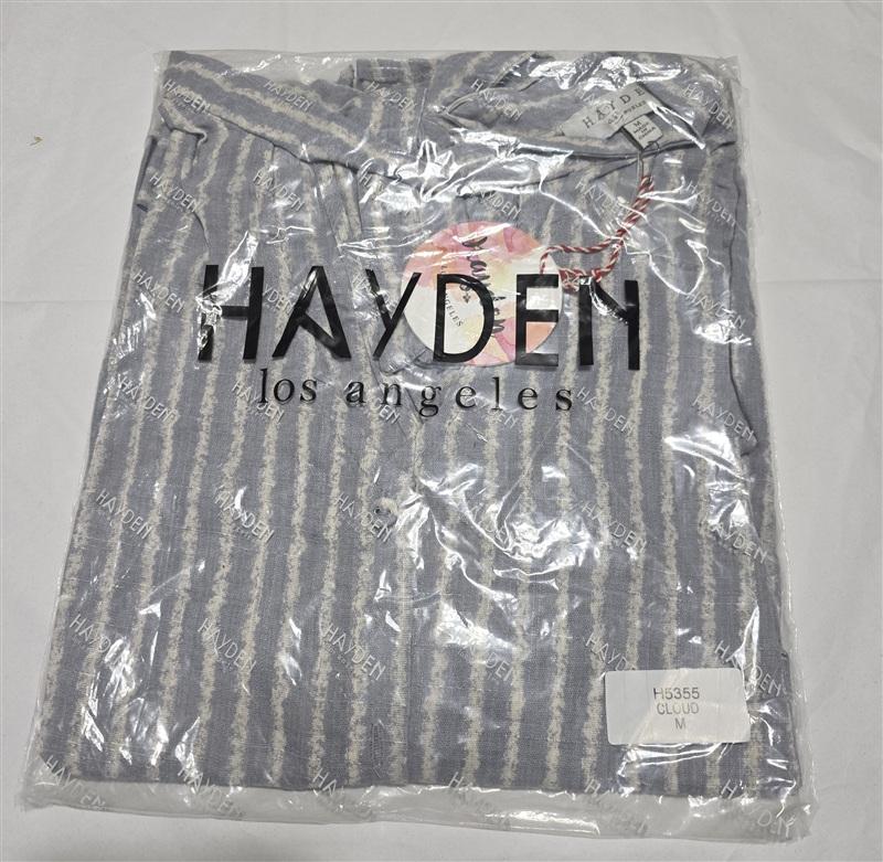 NWT Hayden M Blue White Cloud Stripe V Neck Tie Blouse 134002
