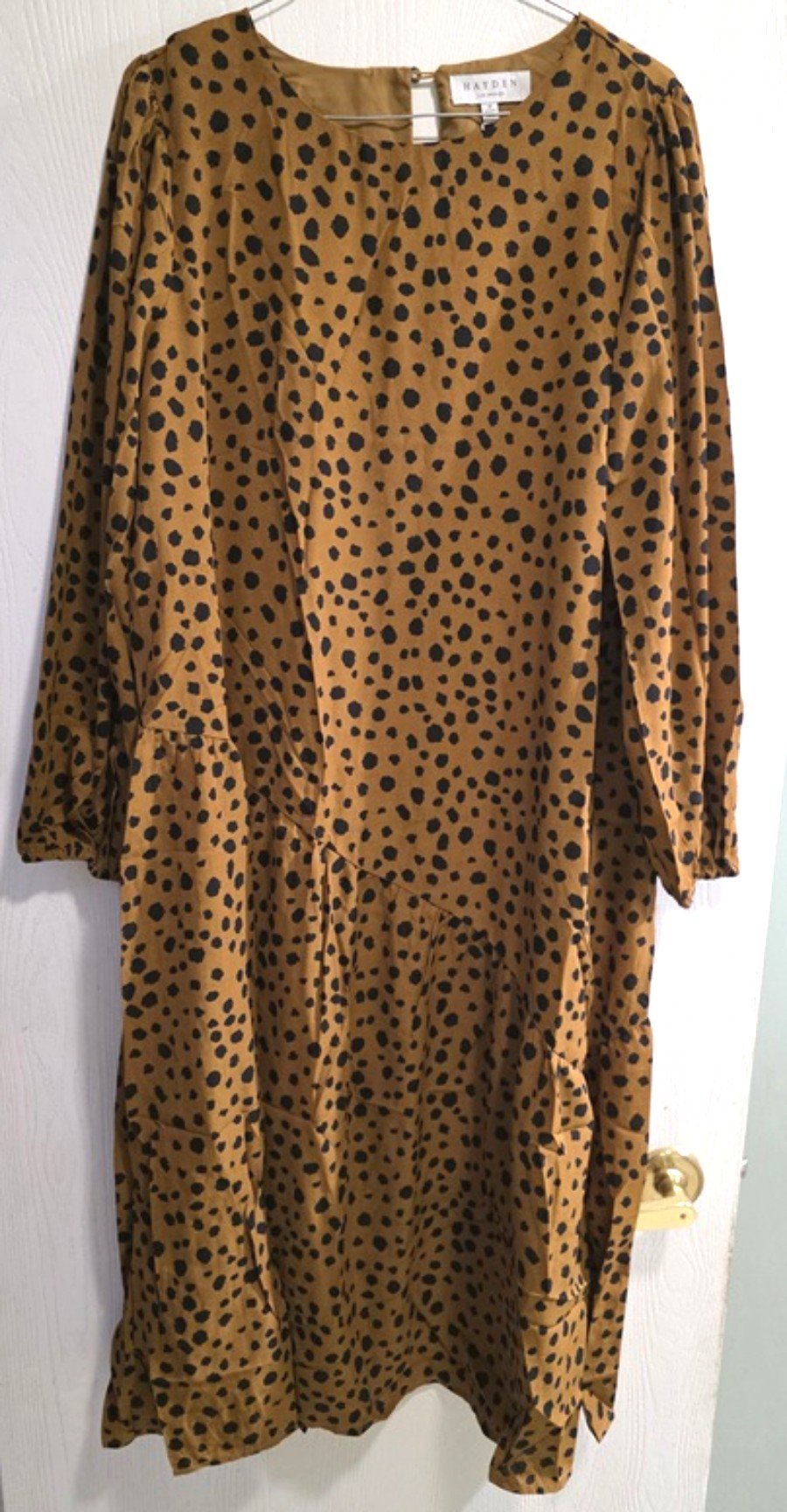 NWT Hayden M Polka Dot Coffee Brown & Black Asymmetrical Shift Dress 134003