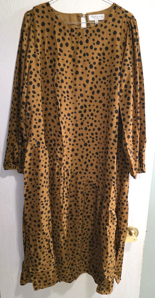NWT Hayden M Polka Dot Coffee Brown & Black Asymmetrical Shift Dress 134003