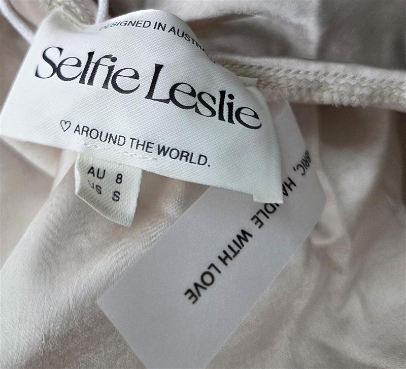 NWT Selfie Leslie S Grayson Tied Back Asymmetrical Midi Dress Champagne 134015