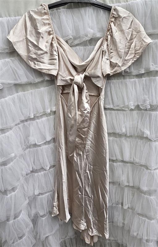 NWT Selfie Leslie S Grayson Tied Back Asymmetrical Midi Dress Champagne 134015