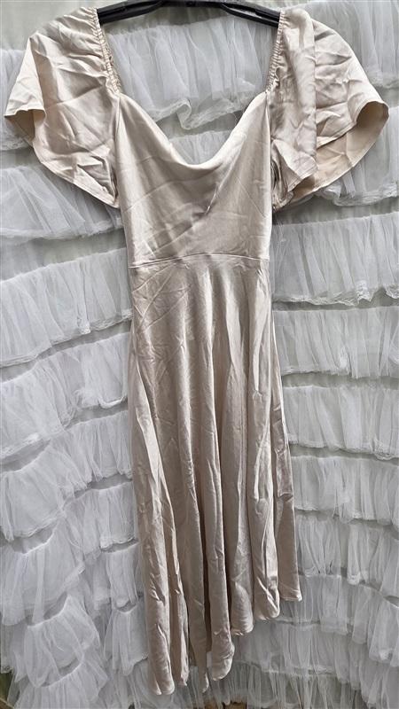 NWT Selfie Leslie S Grayson Tied Back Asymmetrical Midi Dress Champagne 134015