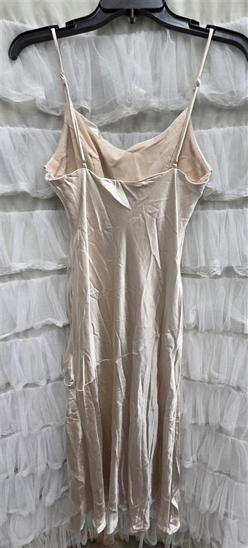 NWT Selfie Leslie L Well Versed Pleated Bust Front Split Dress Champagne 134017