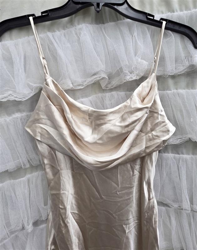 NWT Selfie Leslie L Well Versed Pleated Bust Front Split Dress Champagne 134017