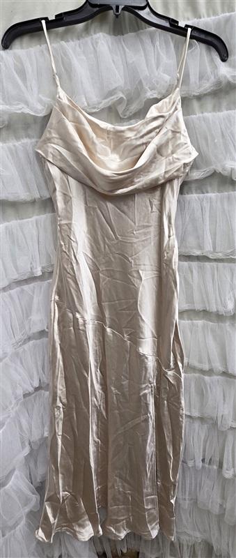 NWT Selfie Leslie L Well Versed Pleated Bust Front Split Dress Champagne 134017