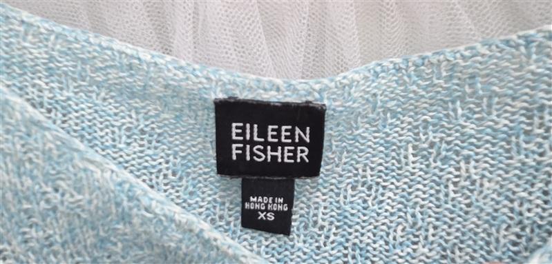 NWOT Eileen Fisher XS Linen Blue White Sweater Asymmetrical Tunic 134036