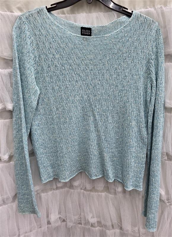 NWOT Eileen Fisher XS Linen Blue White Sweater Asymmetrical Tunic 134036