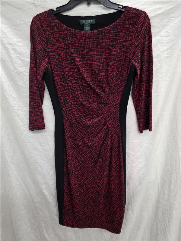 NWOT Ralph Lauren 2 Red & Black Rouched Sheath Work Dress 134037