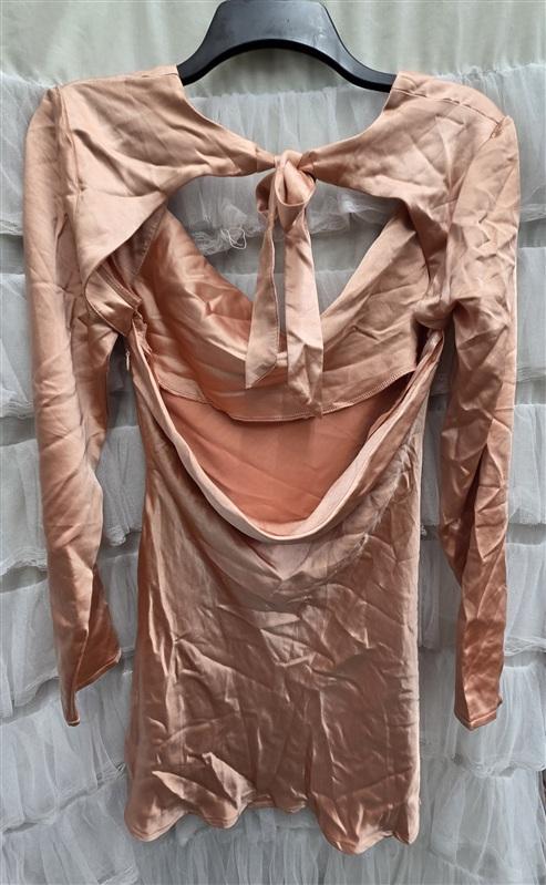 NWT Selfie Leslie S Champs Elysees Long Sleeve Open Back Mini Dress Peach 134038