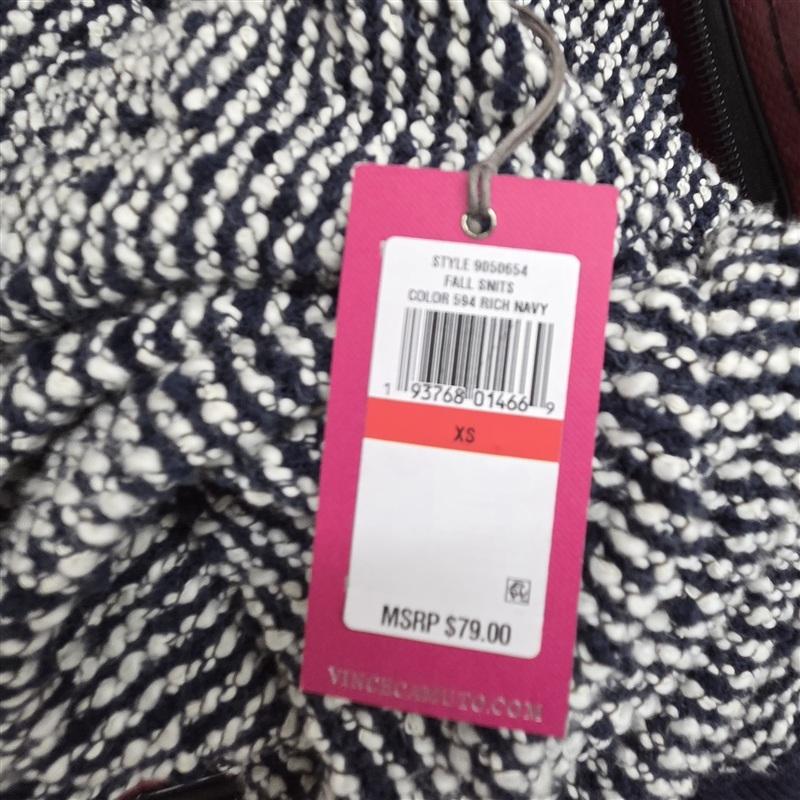 NWT Vince Camuto XS Slub Knit Navy Blue White V Neck Sweater 134044