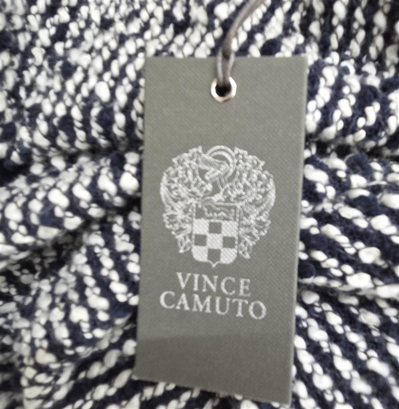 NWT Vince Camuto XS Slub Knit Navy Blue White V Neck Sweater 134044