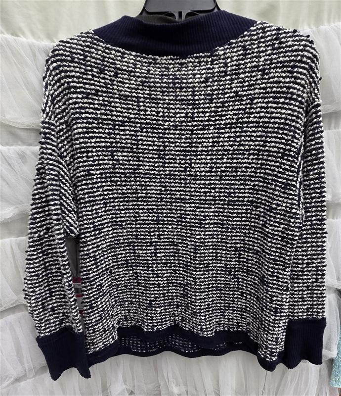 NWT Vince Camuto XS Slub Knit Navy Blue White V Neck Sweater 134044
