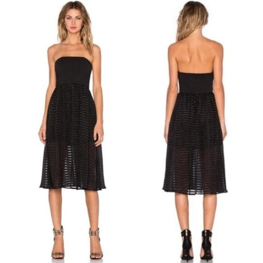 NWT NBD Small Ever After Black Strapless Striped Midi Dress 134051