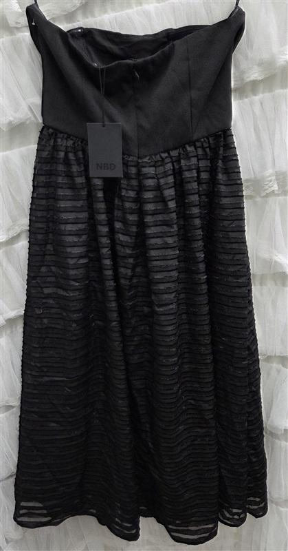 NWT NBD Small Ever After Black Strapless Striped Midi Dress 134051
