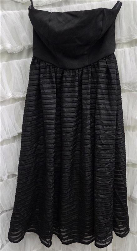 NWT NBD Small Ever After Black Strapless Striped Midi Dress 134051