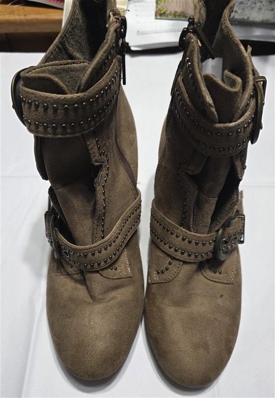 PO London Rag 10 Studded Buckle Strappy Ankle Booties Faux Suede 134057