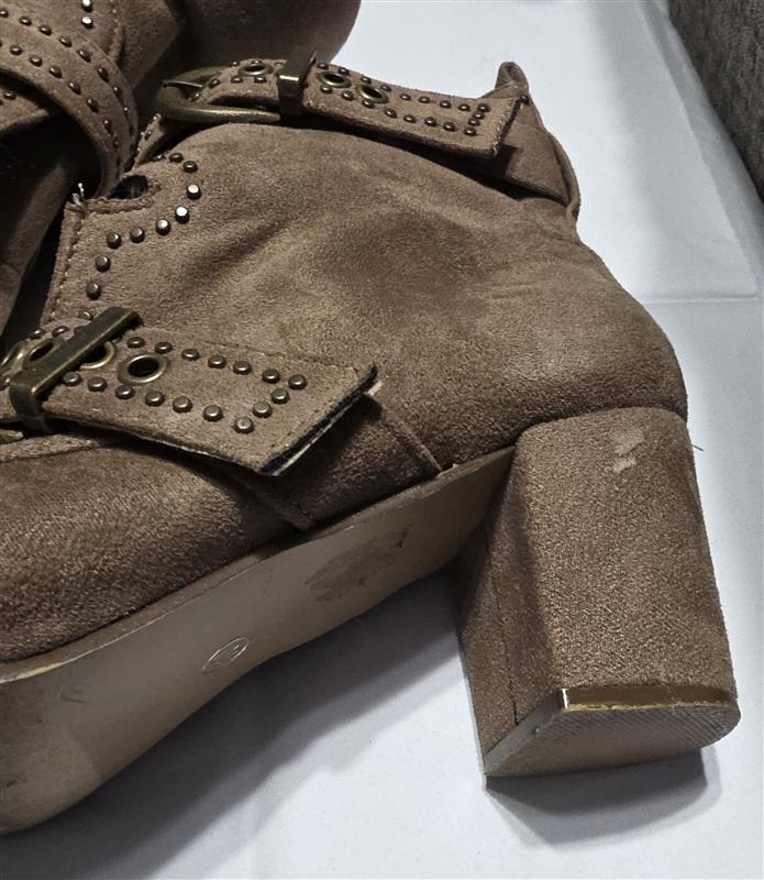 PO London Rag 10 Studded Buckle Strappy Ankle Booties Faux Suede 134057