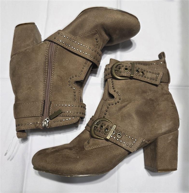 PO London Rag 10 Studded Buckle Strappy Ankle Booties Faux Suede 134057