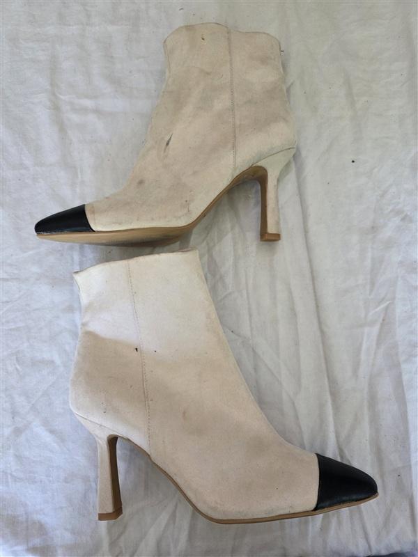 NWOTD Express 8 Ankle Stiletto's Heel Color Block Beige Black Boots 134084