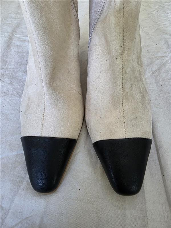 NWOTD Express 8 Ankle Stiletto's Heel Color Block Beige Black Boots 134084
