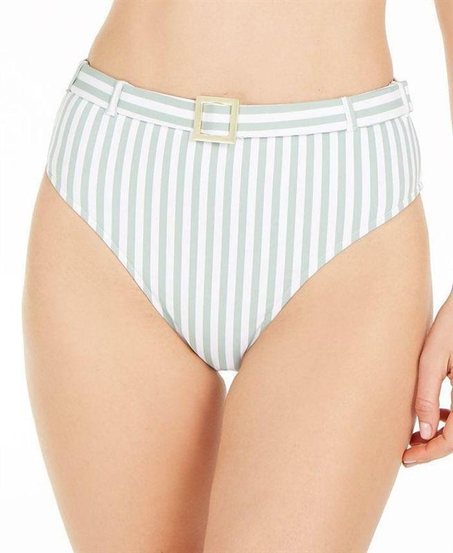 NWOT We Wore What Jadeite Stripe M Belted High Waisted Bikini Swim Bottom 134089