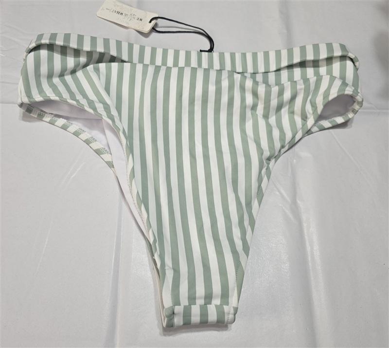 NWOT We Wore What Jadeite Stripe M Belted High Waisted Bikini Swim Bottom 134089