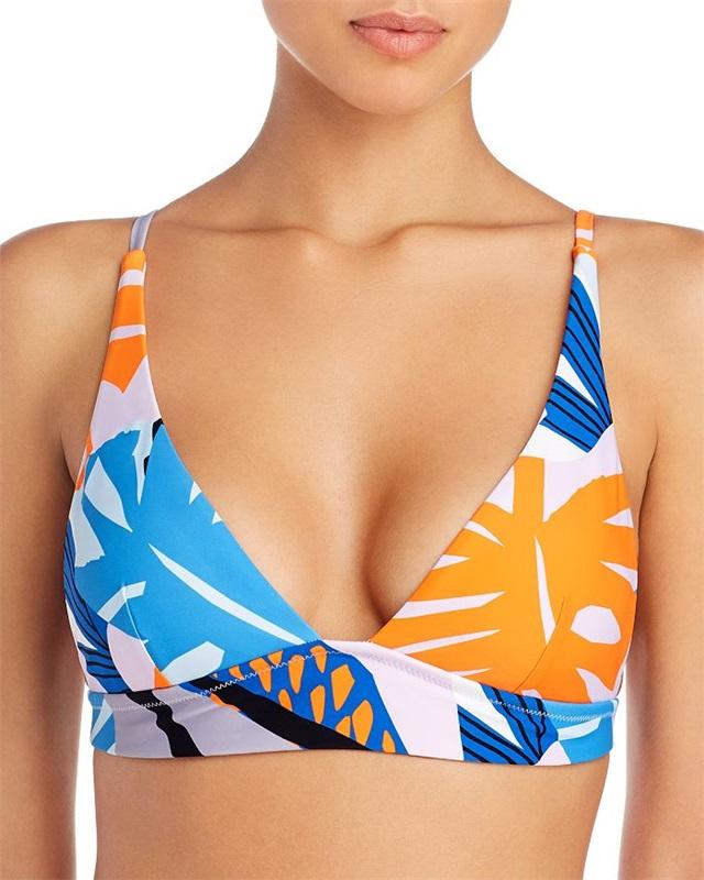 NWT Red Carter XS Luna Slim Deep V Bikini Swim Top Blue Orange 134090
