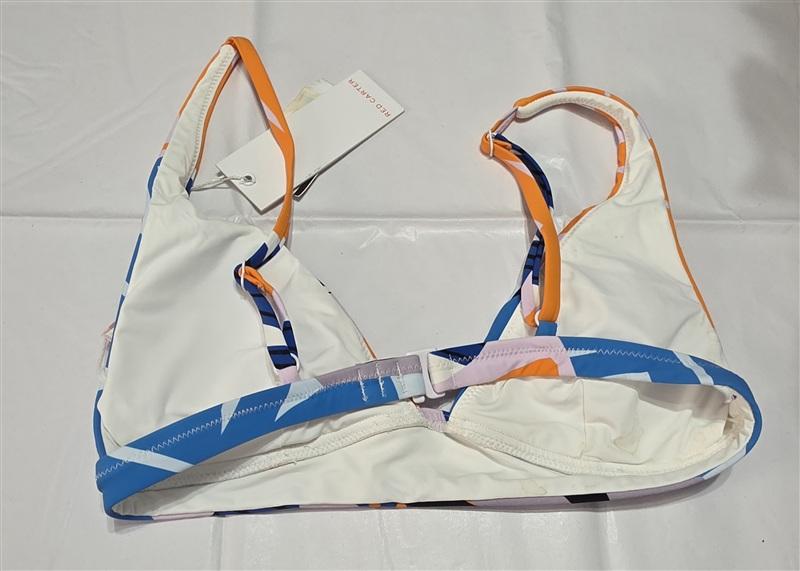 NWT Red Carter XS Luna Slim Deep V Bikini Swim Top Blue Orange 134090