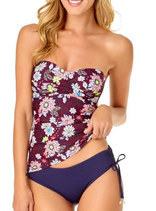 NWOT Anne Cole S In Full Bloom Twist Front Shirred Bandeau Tankini Top 134093