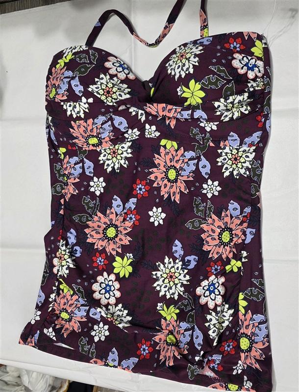 NWOT Anne Cole S In Full Bloom Twist Front Shirred Bandeau Tankini Top 134093