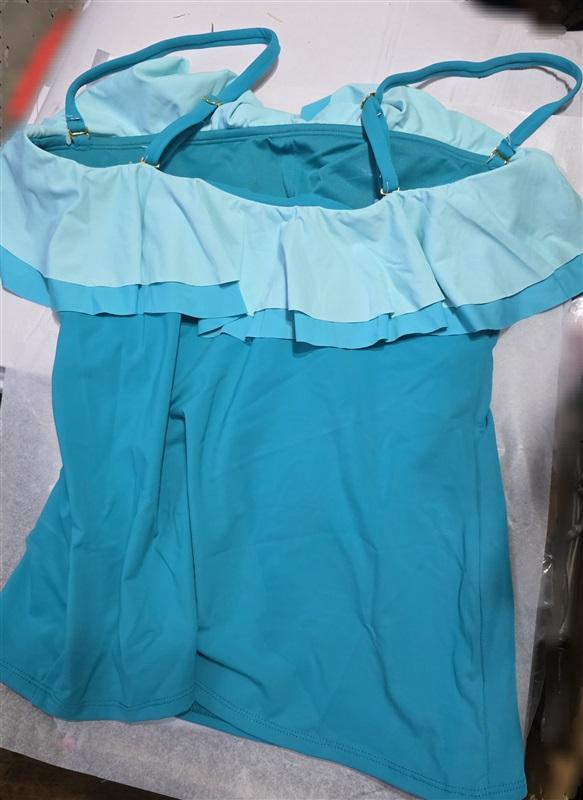 NWTD Bleu Rod Beattie 14 Teal Ruffle Flounced Halter Tankini Swim Top 134097