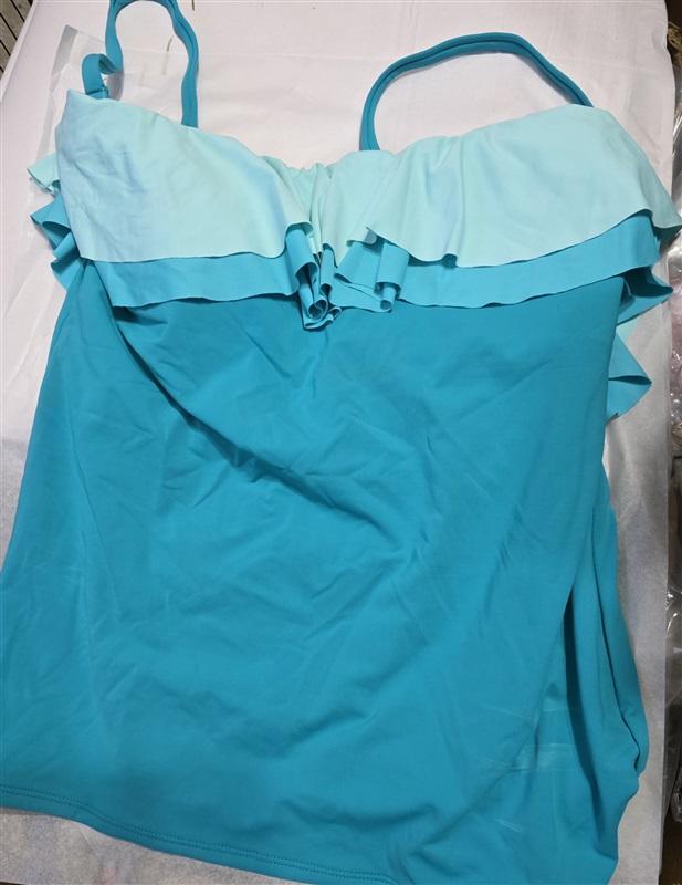 NWTD Bleu Rod Beattie 14 Teal Ruffle Flounced Halter Tankini Swim Top 134097