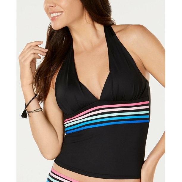 NWOT La Blanca 14 Spectrum Stripe Tankini Swim Top Black 134098