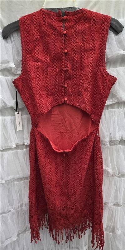 NWTD Lovers & Friends SM Red lace Open Back Fringe Dress 134100