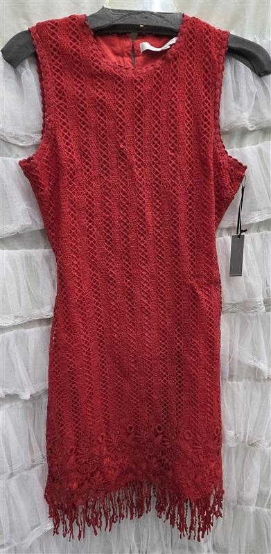 NWTD Lovers & Friends SM Red lace Open Back Fringe Dress 134100