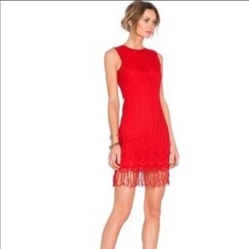 NWTD Lovers & Friends SM Red lace Open Back Fringe Dress 134100