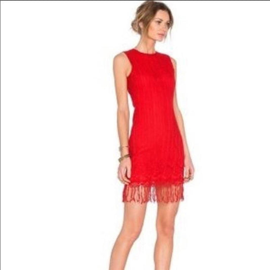 NWTD Lovers & Friends SM Red lace Open Back Fringe Dress 134100