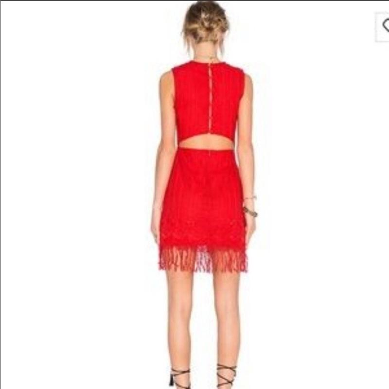 NWTD Lovers & Friends SM Red lace Open Back Fringe Dress 134100