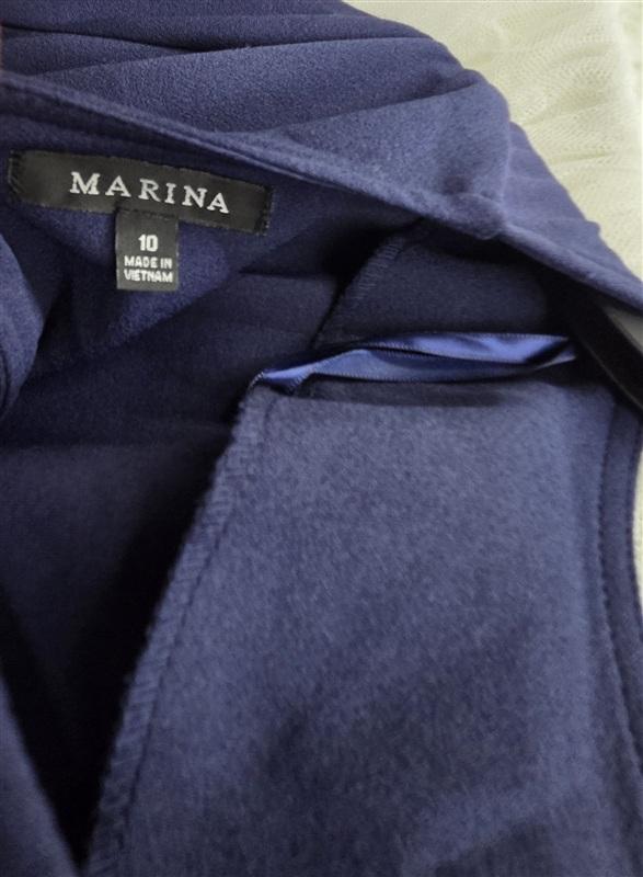 NWOT Marina 10 Crepe Coquette Bow Tie back Mini Dress Tunic Blue 134106