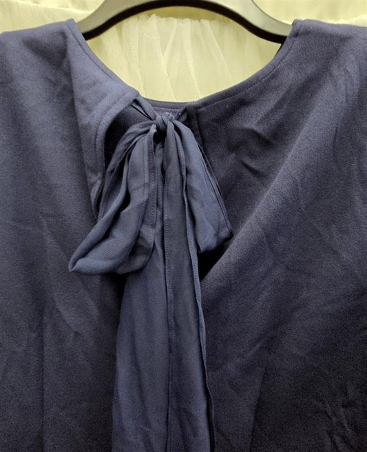 NWOT Marina 10 Crepe Coquette Bow Tie back Mini Dress Tunic Blue 134106