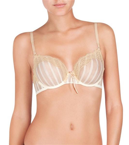 NWT Heidi Klum 34B Fit Mesh Lace Stripe Bra 1168B Ivory 134117
