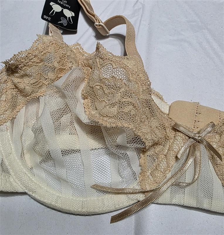 NWT Heidi Klum 34B Fit Mesh Lace Stripe Bra 1168B Ivory 134117