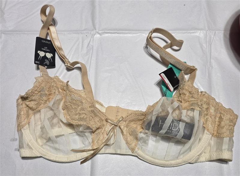 NWT Heidi Klum 34B Fit Mesh Lace Stripe Bra 1168B Ivory 134117